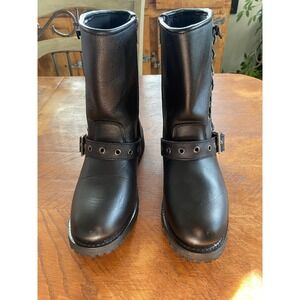 Women's Xelement  Dahlia Black Leather Motorcycle Boots Wide Buckle Lace Up 9.5